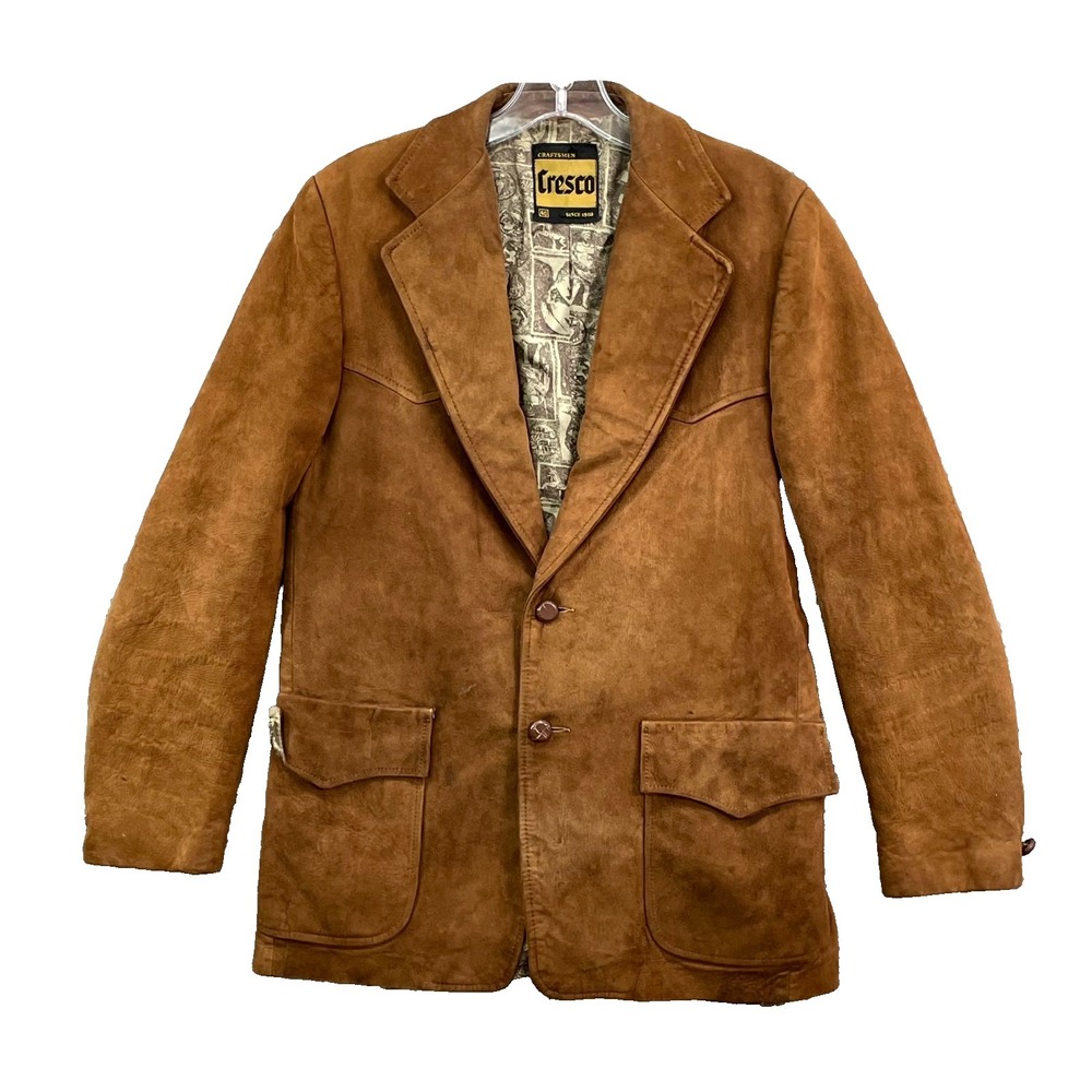 Vintage Cresco Blazer Jacket Mens 40 Suede Leather Western Cowboy Rodeo Rancher